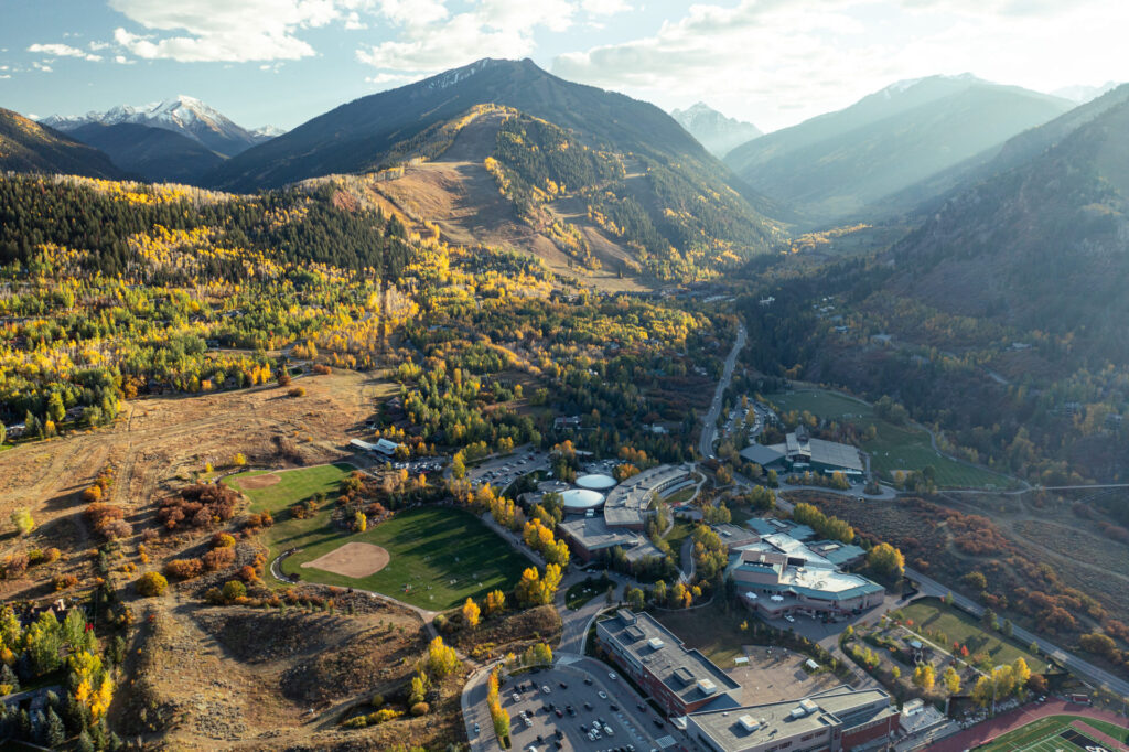 An overhead view of Moore Fields during the early fall.