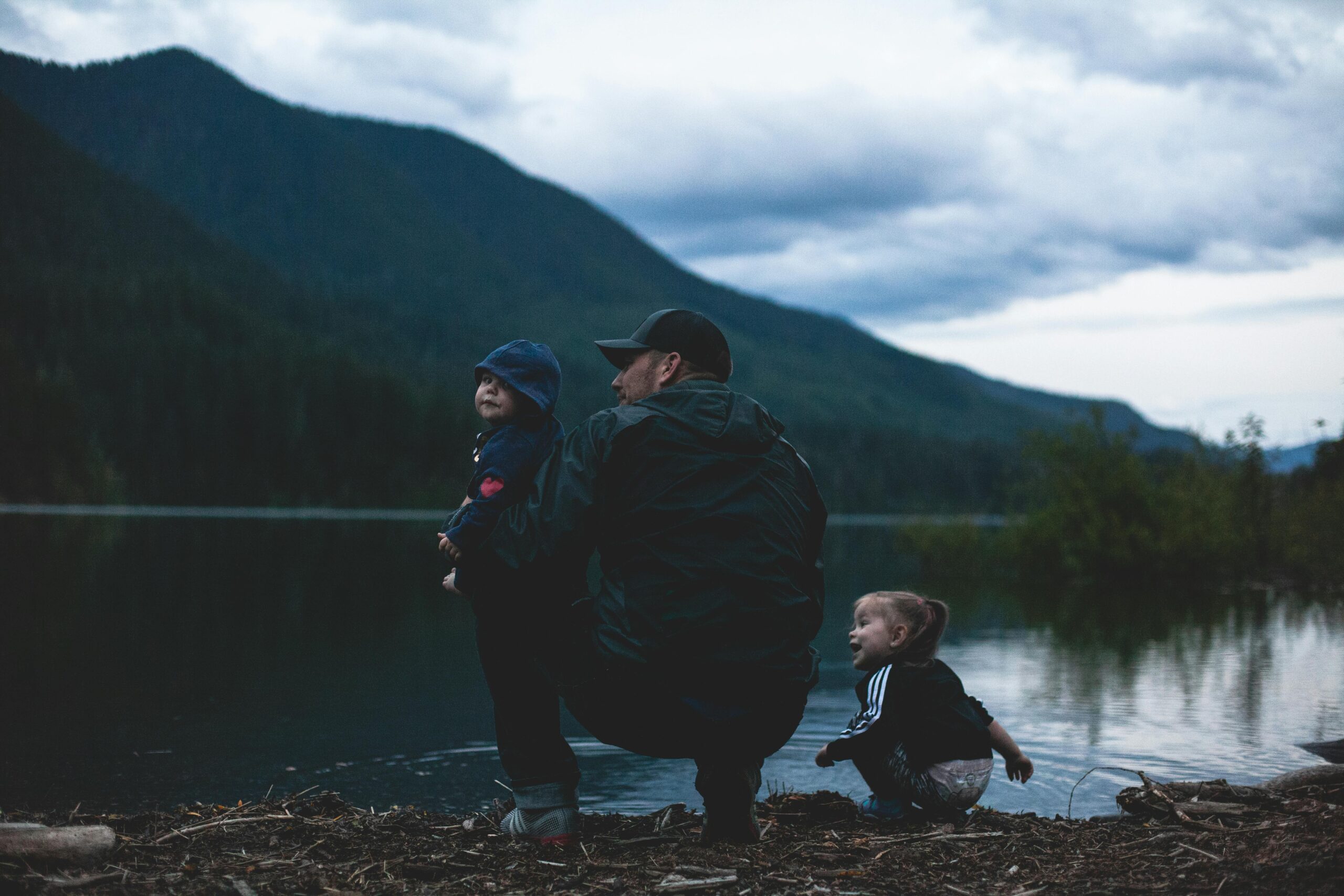 Family looking at a mountain scenery